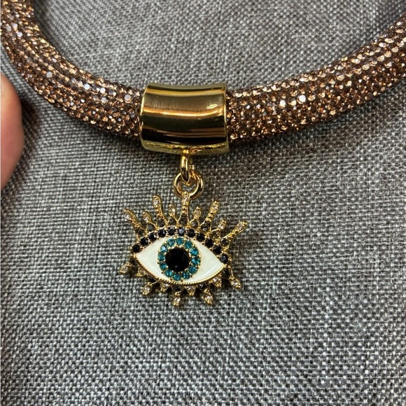 Kurt Geiger Pave Crystal Evil Eye Rope Choker Necklace - NWT Retail $128 - Picture 2 of 7